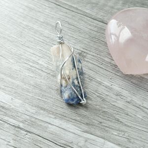 Sodalite Crystal Gemstone Pendant Wire Wrapped 1.75"